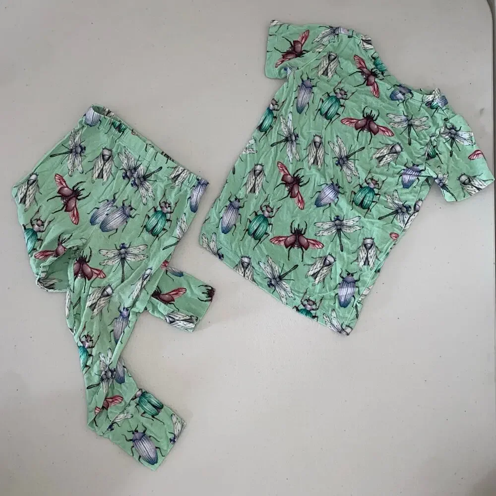 Lev Baby Toddler Boy Short-sleeved Bamboo Green Bug pajama pants set 12-18 Month